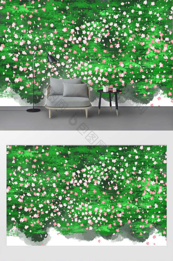 现代简约绿色植物花草花卉背景墙