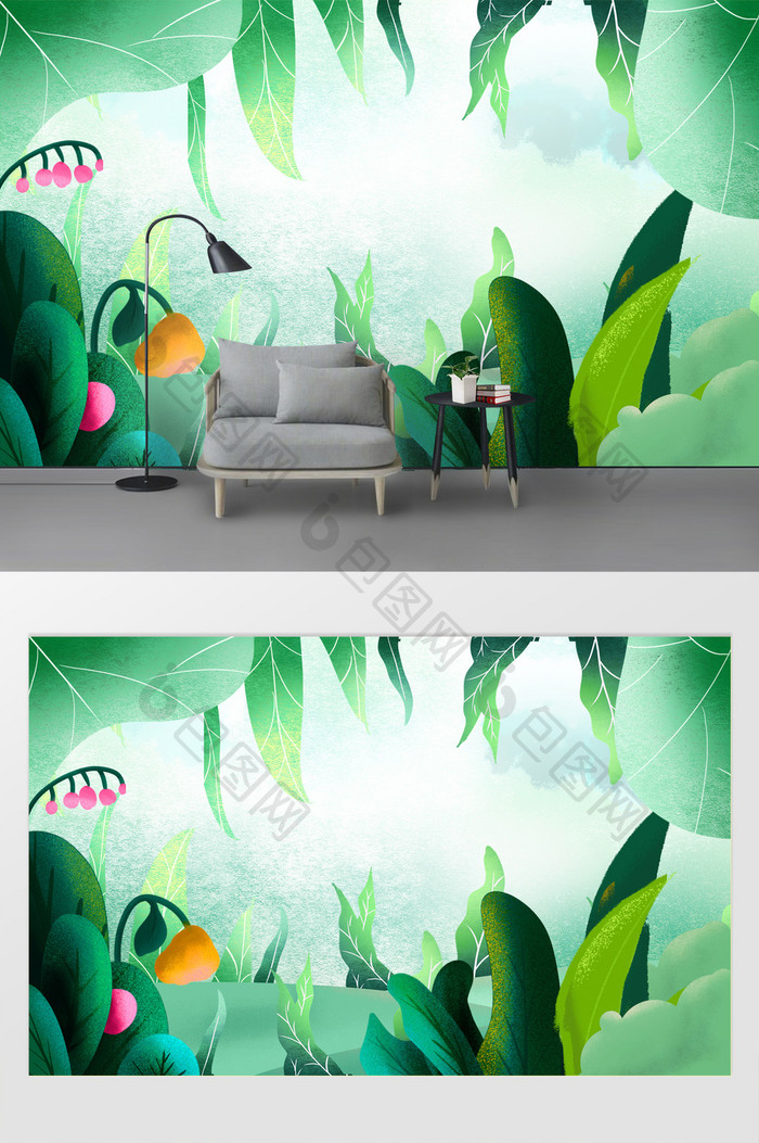 现代小清新绿色植物花草花卉背景墙