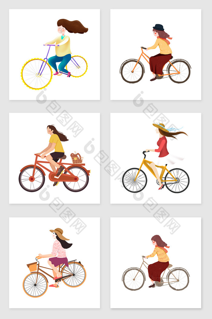 骑自行车的女人套图插画图片图片