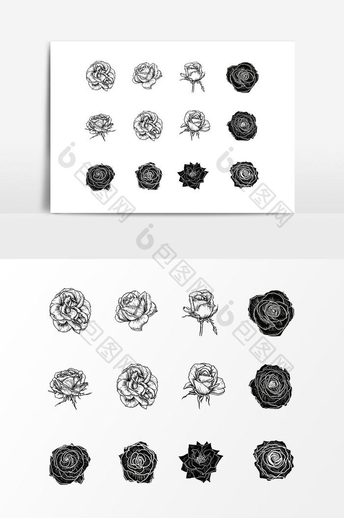手绘素描玫瑰花设计元素