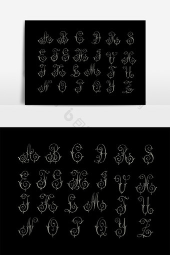 手绘藤蔓字母数字设计元素图片