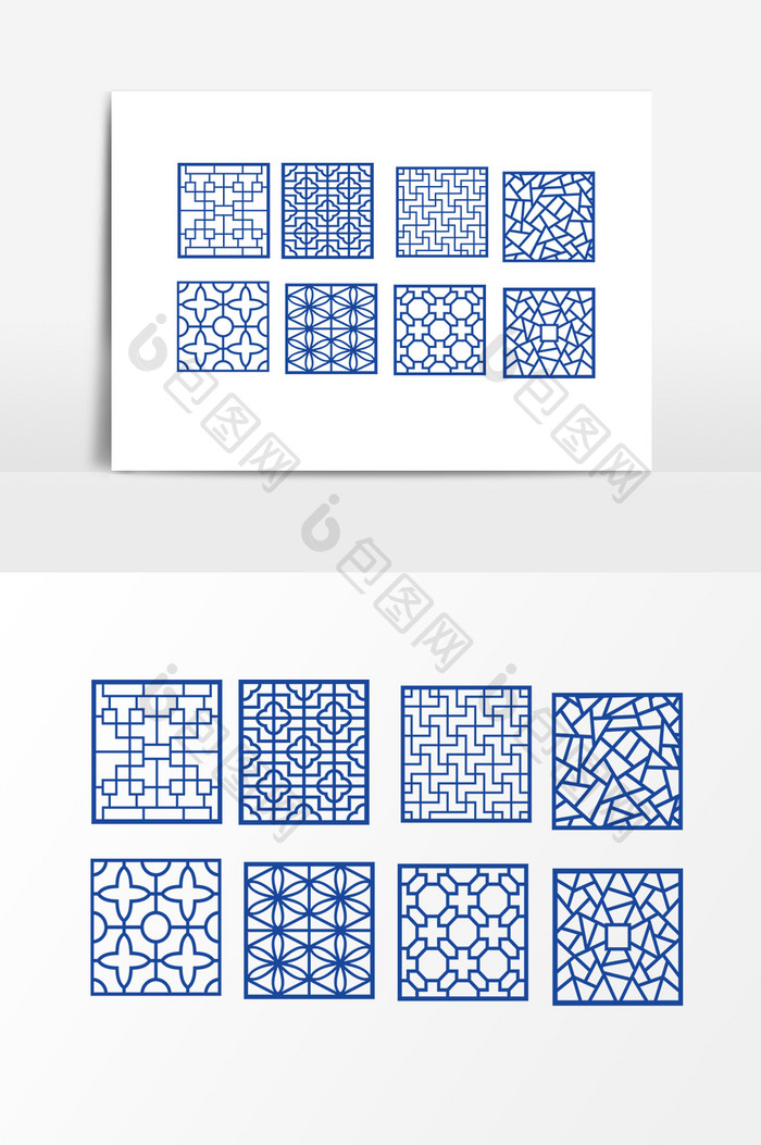 蓝色中国风青花瓷图案 Ai素材 包图网