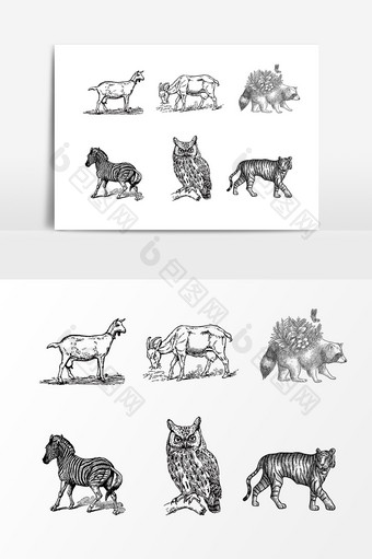 手绘线描动物设计素材图片