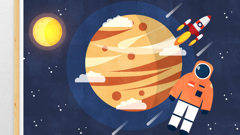 蓝色趣味扁平风宇航员太空卫星插画gif动图下载-包图网