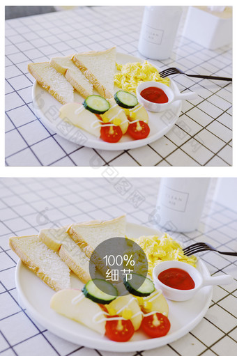 西式早餐三明治吐司水果牛奶食物摄影图片