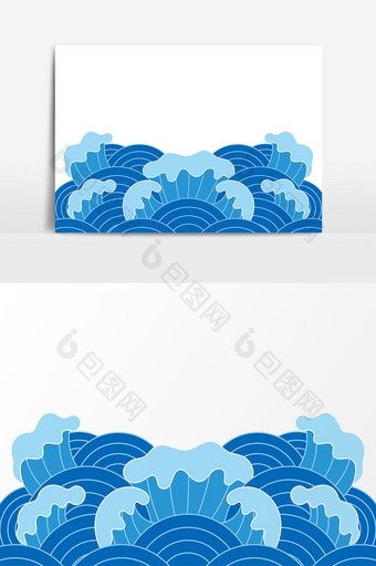 蓝色中国风卡通海浪装饰元素图片