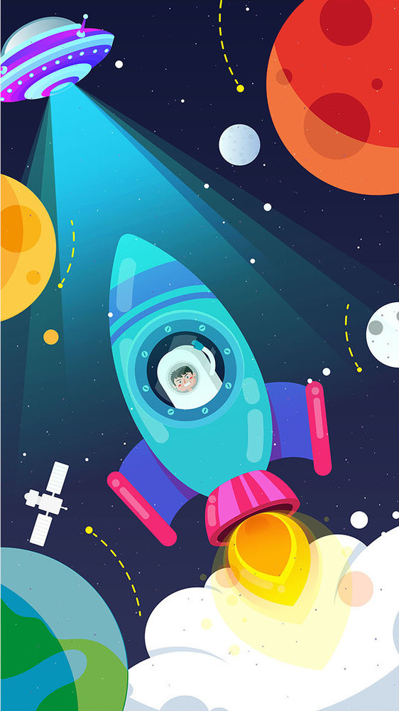蓝色科技外太空宇航员外星飞碟gif插画图片