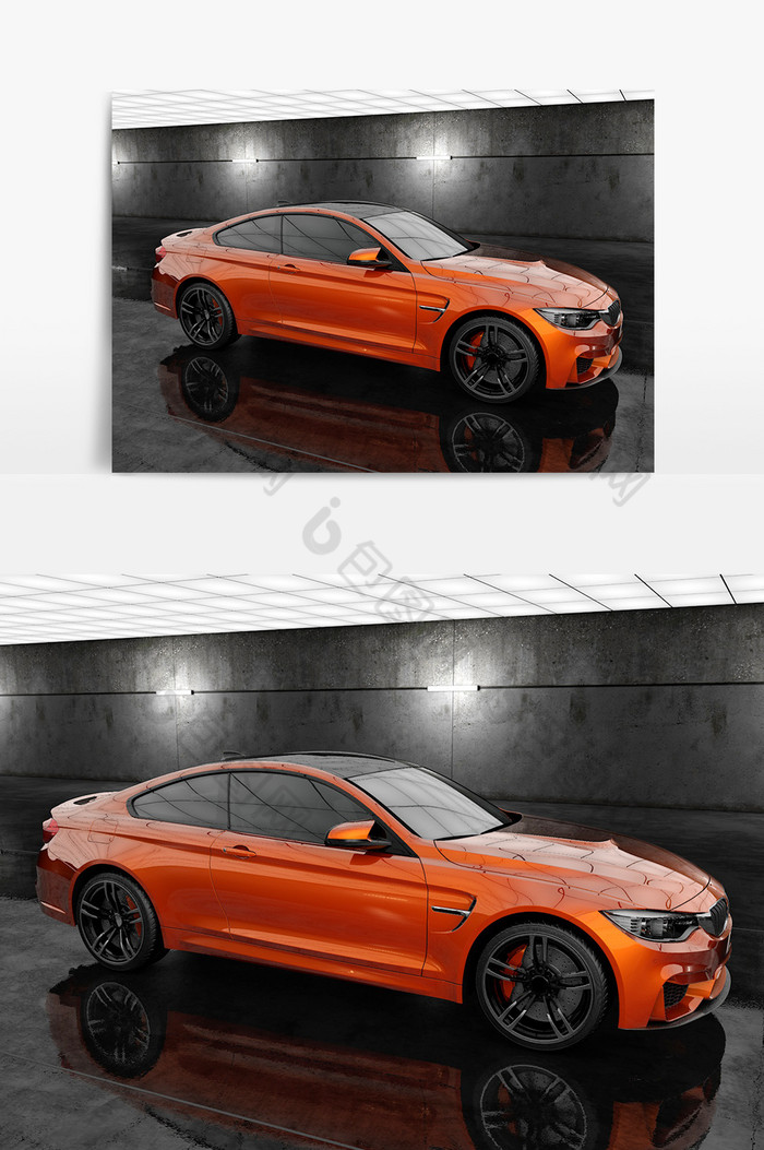 C4D模型橘色跑车默认渲染器图片图片
