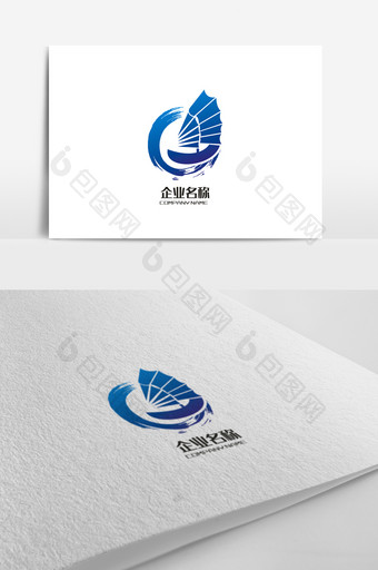 蓝色简约帆船标志logo设计图片