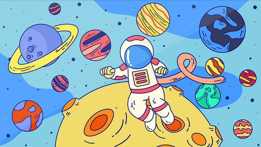 宇宙太空宇航员星球手绘卡通gif插画