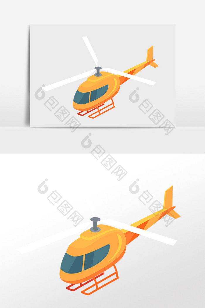 手绘卡通交通工具黄色直升飞机插画