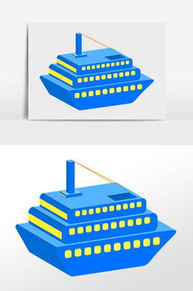 手绘卡通交通工具蓝色游艇插画
