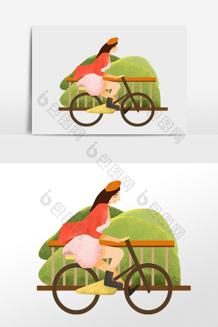 春游女孩骑单车踏青插画图片图片