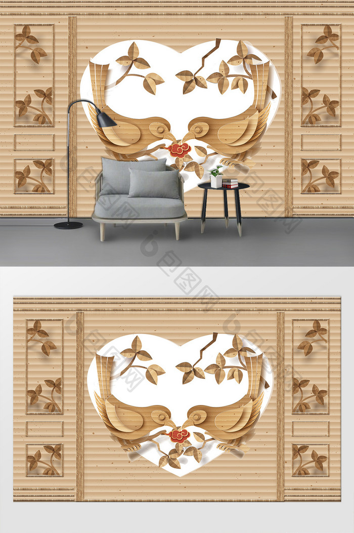 现代简约剪纸花卉客厅沙发背景装饰画