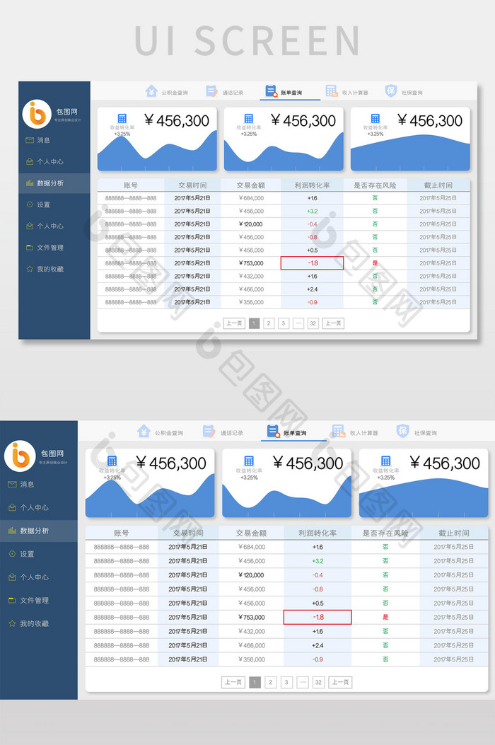 蓝色金融简约数据可视化界面