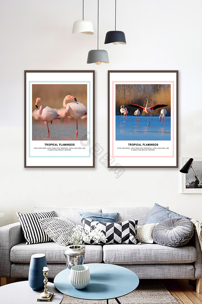 热带火烈鸟动物酒店双联装饰画图片