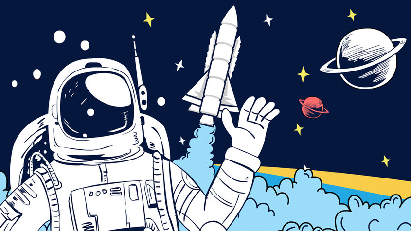 趣味矢量美式漫画风格太空漫步gif插画