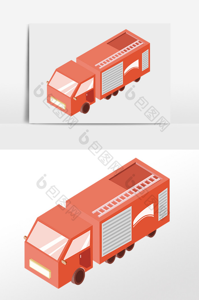 手绘卡通交通工具消防车插画