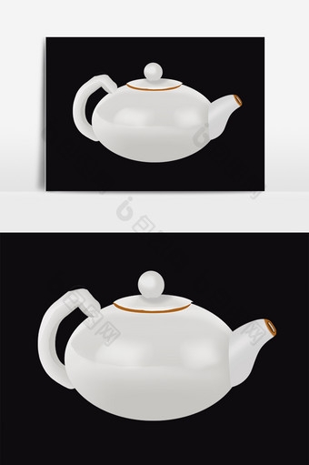 手绘瓷器茶具白色茶壶插画图片