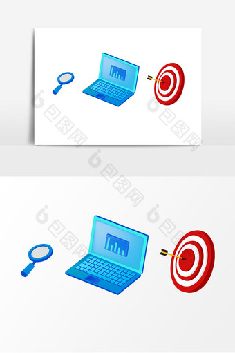 手绘2.5D电脑靶子放大镜矢量元素图片