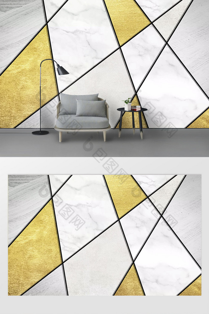 新现代北欧几何金色线条大理石背景墙图片图片