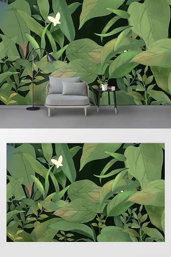 现代简约手绘水彩绿植背景墙图片