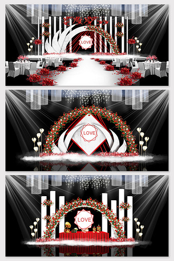 红色简约白色大理石婚礼效果图图片