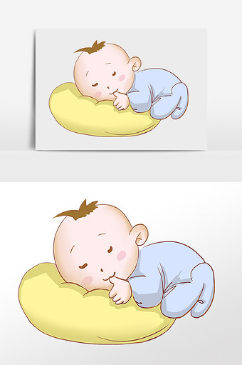 手绘卡通可爱吃手的婴儿插画图片下载