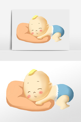 手绘卡通可爱睡觉的婴儿插画图片下载