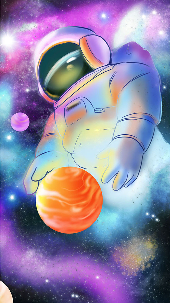 水彩新风格航天员与宇宙gif插画