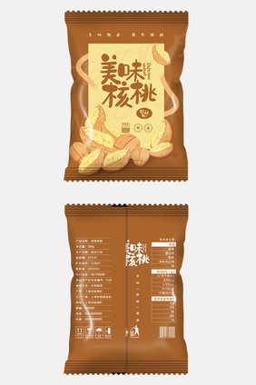 深色大气插画美味核桃食品包装设计