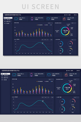 深蓝色科技感数据统计后台网页界面
