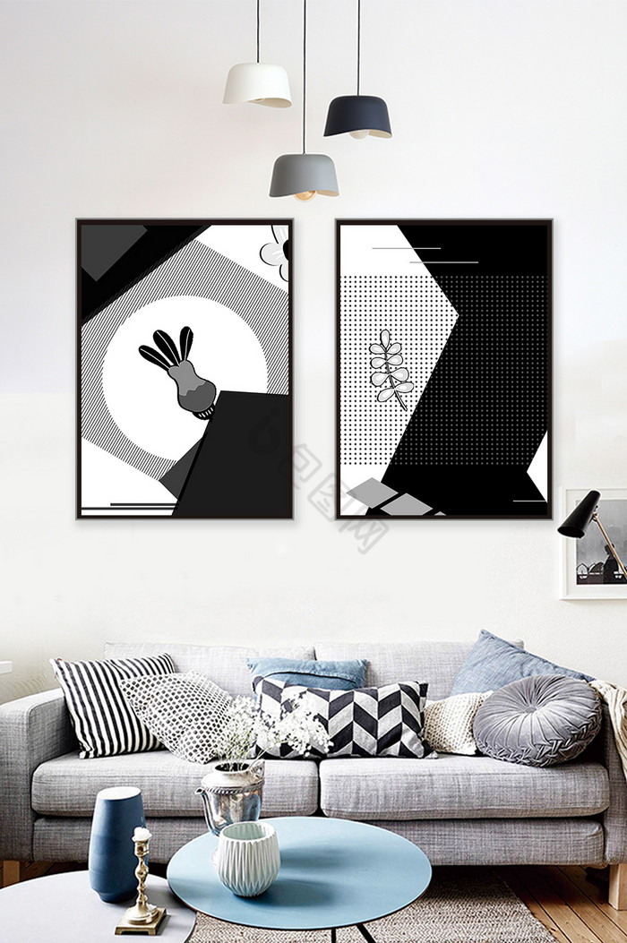 抽象黑白几何极简色块艺术装饰画图片