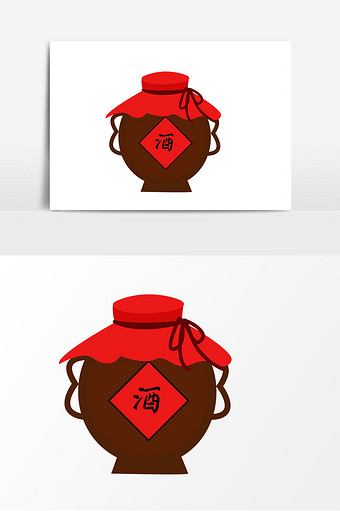 手绘复古酒坛子矢量元素