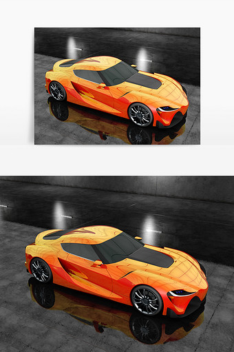 C4D模型金红小跑车默认渲染器图片
