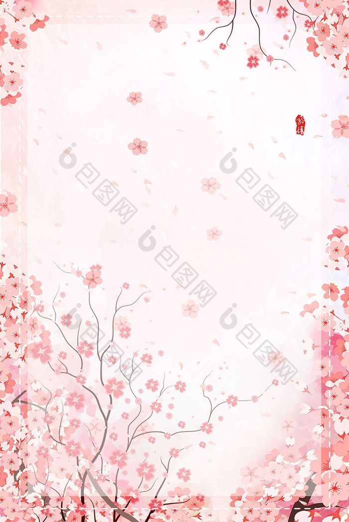 清新浪漫唯美粉色桃花油纸伞中式风格装饰画