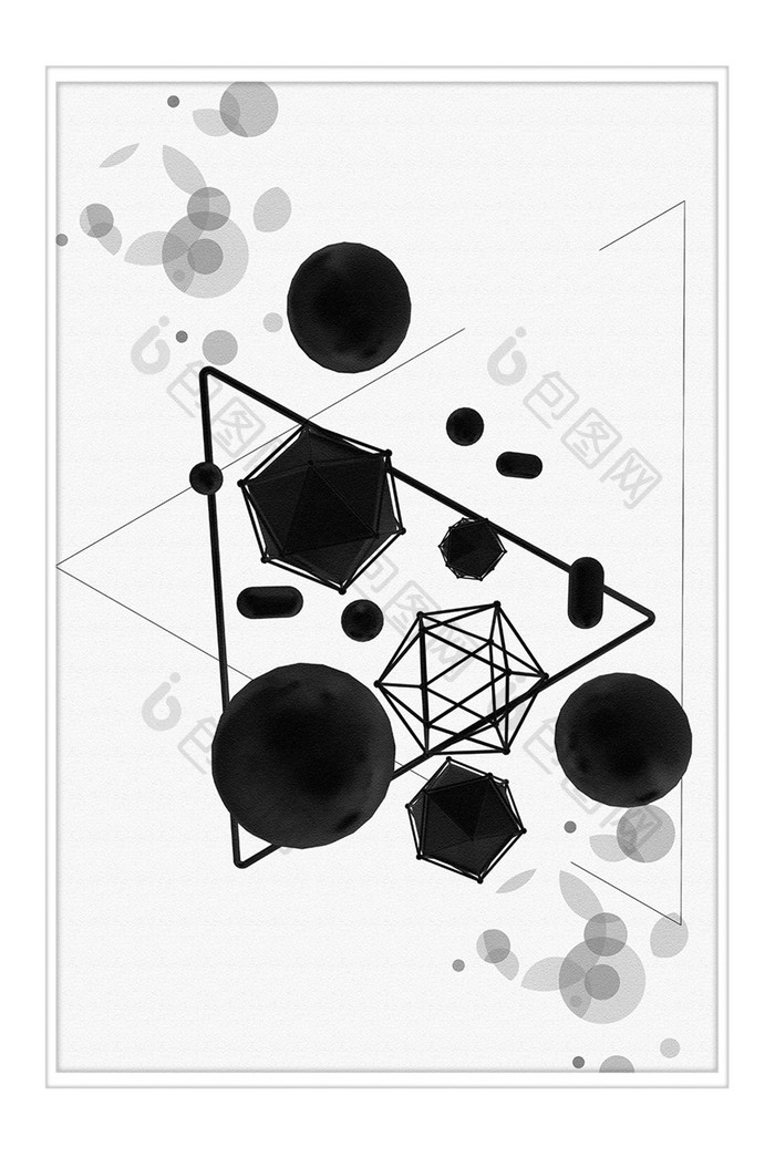 抽象几何圆形图案组合黑白图案装饰画