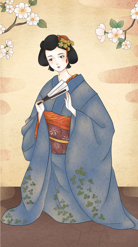 仿古复古手绘日本浮世绘和服人物gif图片