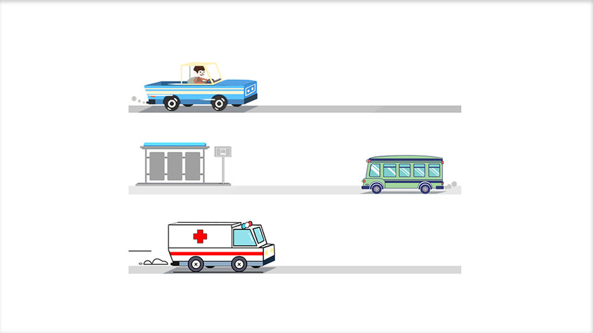 卡通风汽车公交车救护车插画GIF图图片