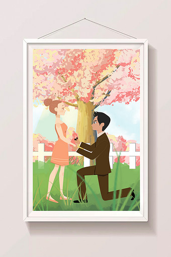 樱花树下情侣浪漫求婚卡通动漫图片