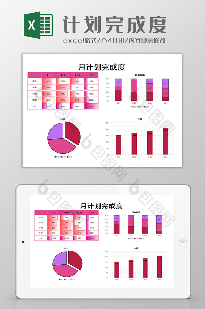 计划完成度excel模板