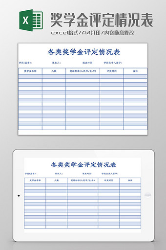 各类奖学金评定情况表Excel模板图片