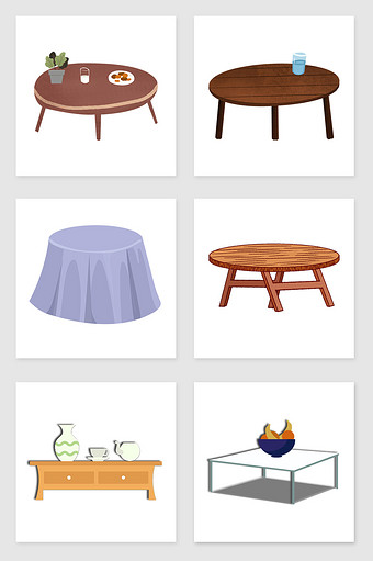 手绘餐桌和茶几套图插画元素图片