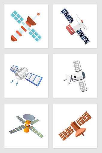 手绘卫星套图插画元素图片下载