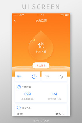 橙色渐变简约风格水质监测展示界面