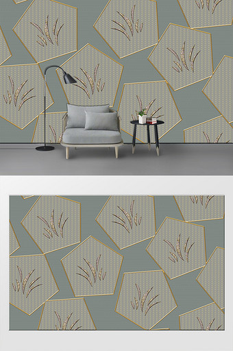 现代简约几何金色线条客厅沙发背景墙图片
