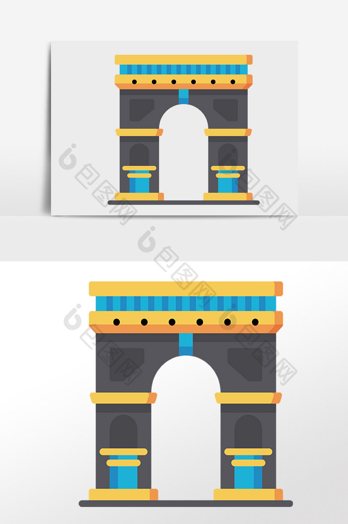 手绘著名城市凯旋门地标建筑插画