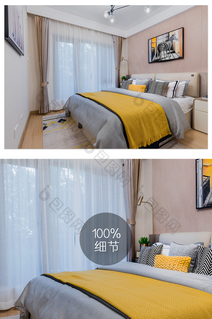 清新淡雅的地产卧室摄影图