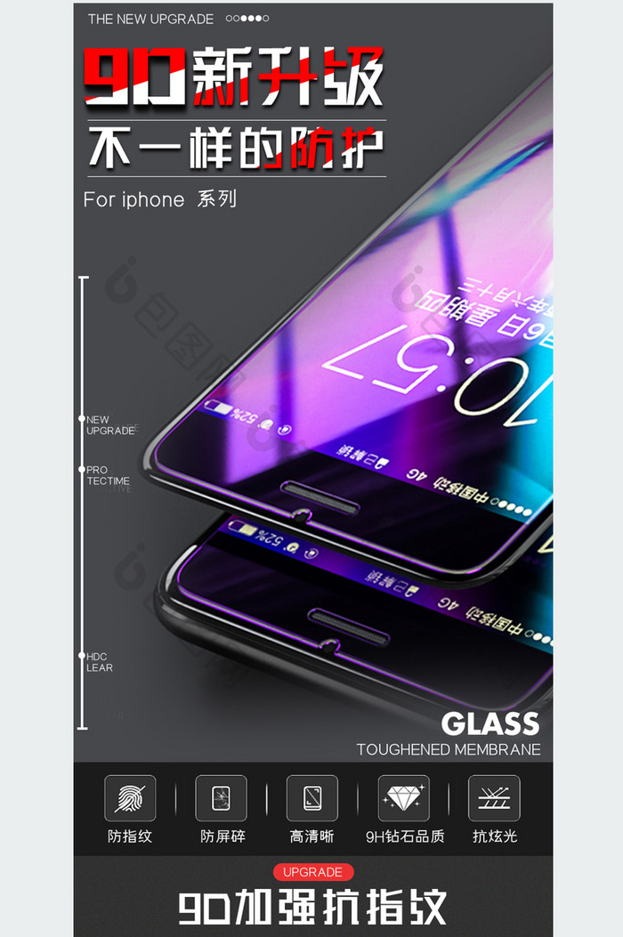 3C数码苹果安卓手机钢化膜详情页模板设计