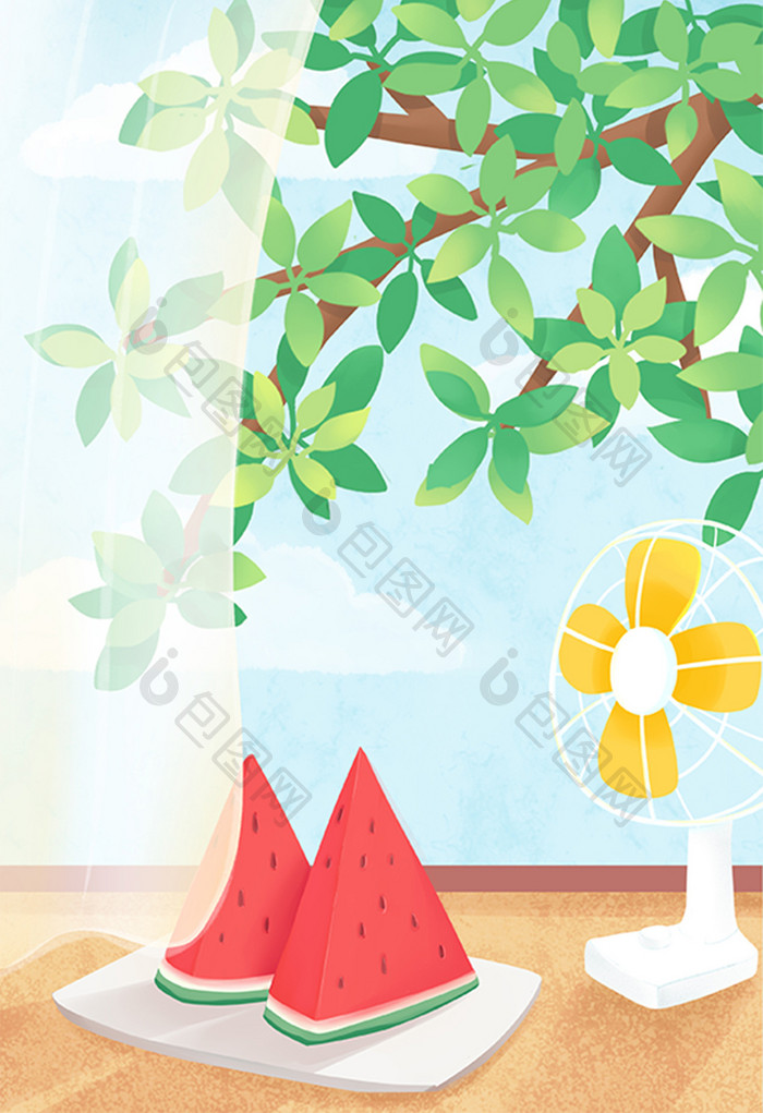 清新唯美夏季二十四节气立夏手绘插画海报